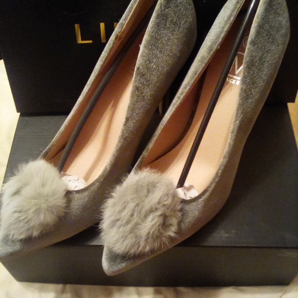 Grey Pom Pom Heels